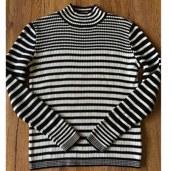Studio Works Black & White Stripped Mock Neck Sweater Size Small - Picture 1 of 6